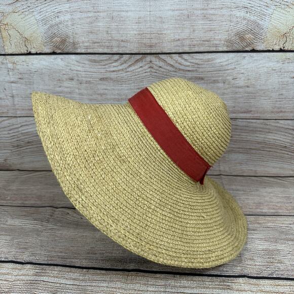 Filippo Catarzi Vintage 100% Raphia Straw Floppy Sun Hat Made in Italy Beach - Picture 3 of 14